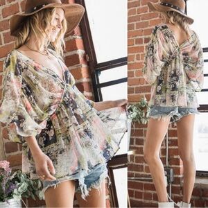 Dolman Sleeve Metallic Woven Babydoll Top